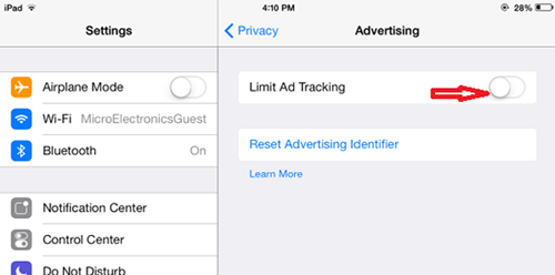 iPad Limit Ad Tracking, Toggle On or Off